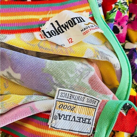 Goldworm Vintage 60s Anemone Vibrant Rainbow Floral Long Sleeve Dress Sz 12 - Picture 8 of 10